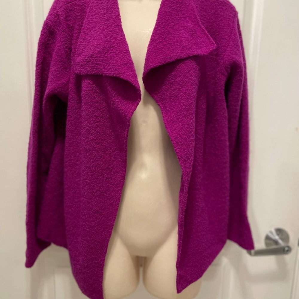 Eileen Fisher Magenta Boiled Wool Open Cardigan Sweater Women's Size S